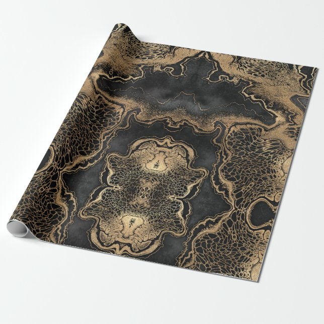 Papier Cadeau Marbre d'or noir assez (Déroulé)