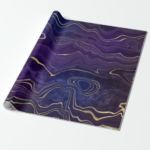 PAPIER CADEAU MARBRE D'OR PURPLE MARIAGE WRAP D'ANNIVERSAIRE
