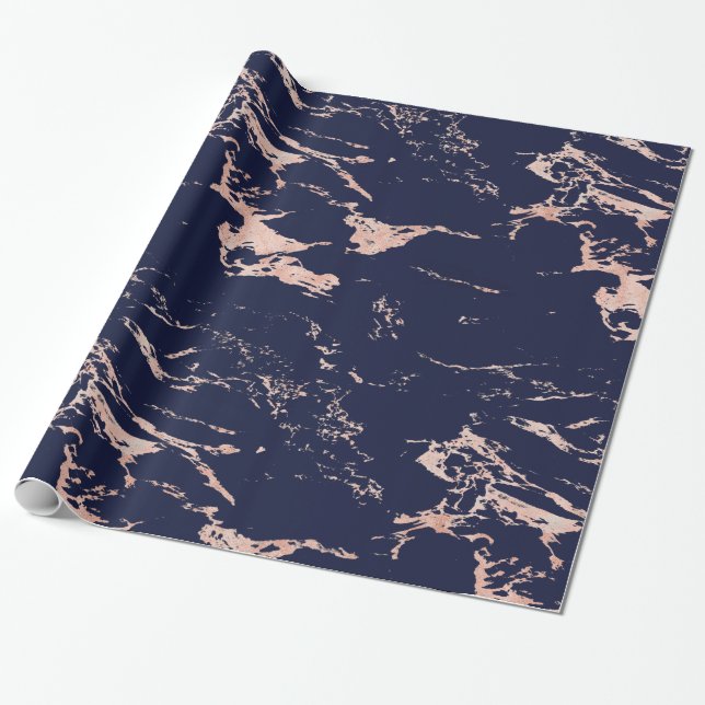 Papier Cadeau Marbre d'or Rose bleu marine (Déroulé)