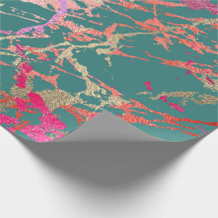 Papier Cadeau Marbre d'or Rose Coral Turquoise rose vif Abstrait