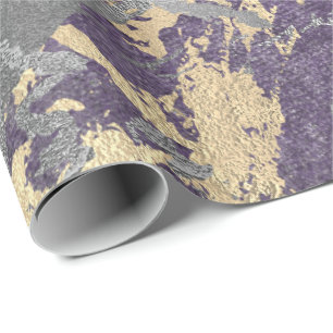 Papier Cadeau Marbre d'or violet argenté brillant métallique Gru