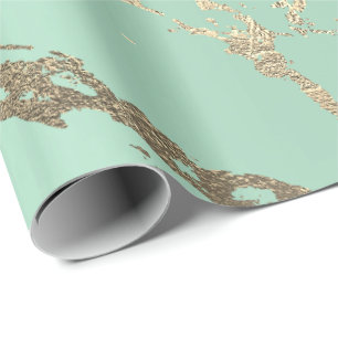 Papier Cadeau Marbre doré Mint Pastel Vert Abstrait brillant