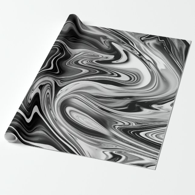 Papier Cadeau Marbre élégant 7 - liquide noir et blanc (Déroulé)