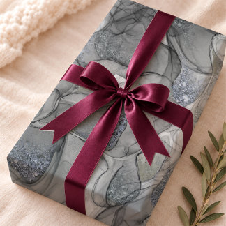 Papier Cadeau Marbre fluide gris argenté abstrait moderne