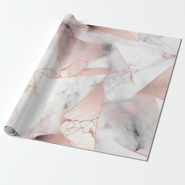 Papier Cadeau Marbre géométrique Rose or tendance (Déroulé)