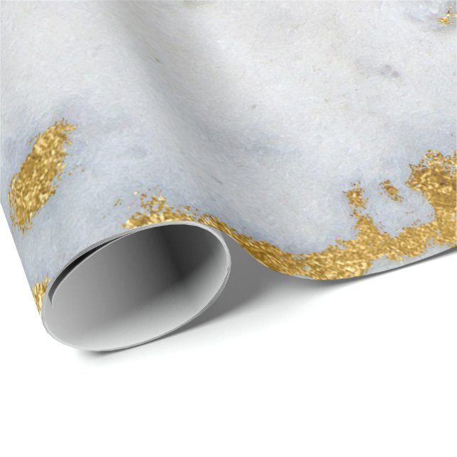 Papier Cadeau Marbre gris blanc Brosses dorées brillantes (Coin rond)