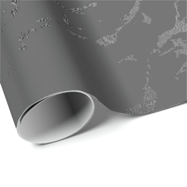 Papier Cadeau Marbre gris foncé noir Carrara brillant (Coin rond)