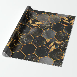 Papier Cadeau Marbre hexagone texture transparente avec feuilles