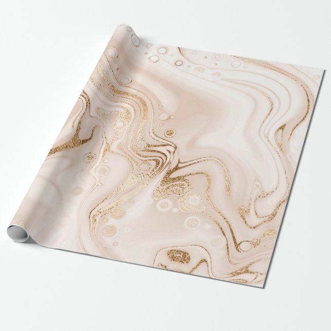 Papier Cadeau Marbre liquide beige avec éclaboussure de parties  (Déroulé)