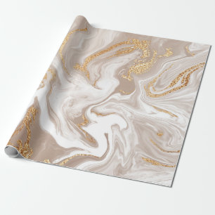 Papier Cadeau Marbre liquide beige avec or parties scintillant