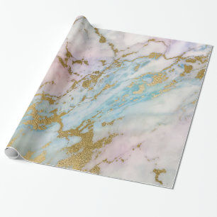 Papier Cadeau Marbre métallisé bleu pastel or rose