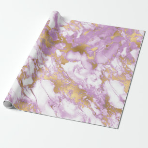 Papier Cadeau Marbre Moderne Violet Clair, Blanc et Or