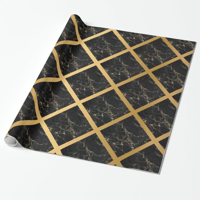 PAPIER CADEAU MARBRE NOIR D'OR MARBRE D'ANNIVERSAIRE MARIAGE WRA (Déroulé)