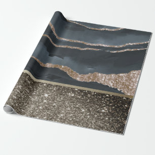 Papier Cadeau Marbre noir doré pailleté brillant élégant chic 