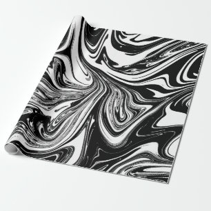 Papier Cadeau Marbre noir et blanc tourbillonnant Moderne Glamou