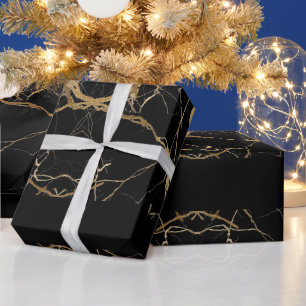 Papier Cadeau Marbre noir et or moderne Minimaliste Luxe