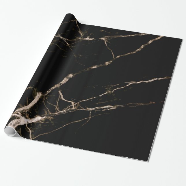 Papier Cadeau Marbre noir Grain beige (Déroulé)
