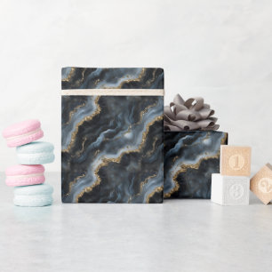 Papier Cadeau Marbre Noir, Gris & Or 