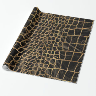 Papier Cadeau Marbre noir liquide Faux Crocodile et or