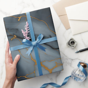 Papier Cadeau Marbre Onyx Fumé avec Veines Dorées