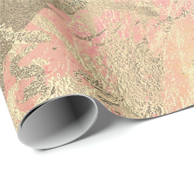 Papier Cadeau Marbre Or Rose de Champaigne Peach Éclats métalliq (Coin rond)