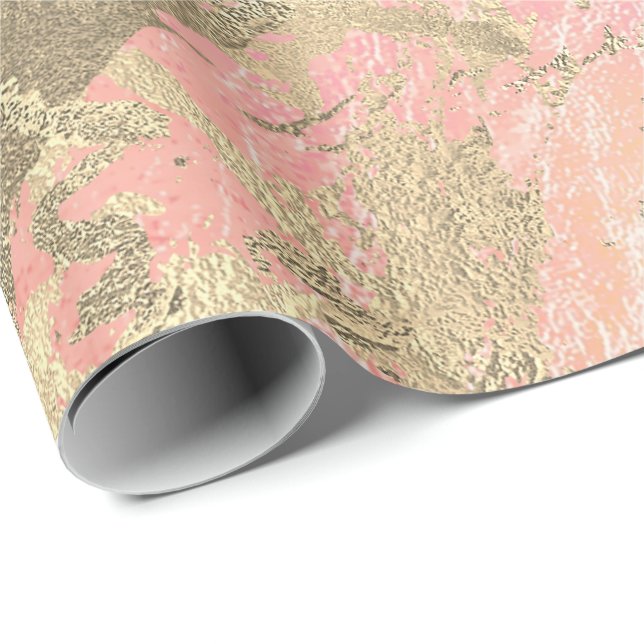 Papier Cadeau Marbre Or Rose de Champaigne Peach Éclats métalliq (Coin rond)