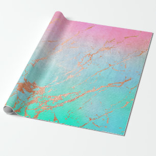 Papier Cadeau Marbre or rose vert d'anniversaire mariage emballa