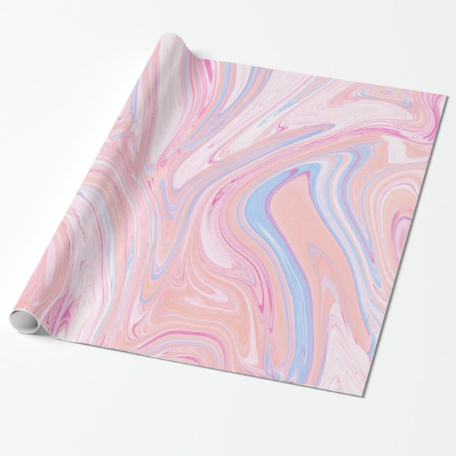 Papier Cadeau Marbre orange bleu coloré élégant de rose en (Déroulé)