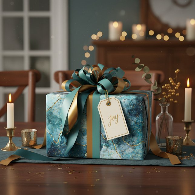 Papier Cadeau Marbre pailleté bleu et or (Créateur téléchargé)