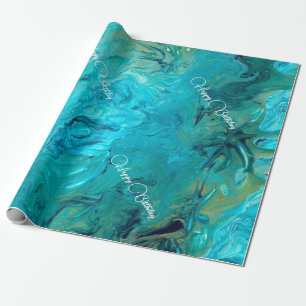Papier Cadeau Marbre personnalisable effet texturé bleu émeraude
