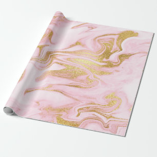 Papier Cadeau Marbre rose blanc pastel Brosses dorées brillante