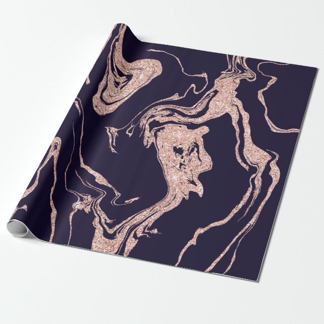 Papier Cadeau marbre Rose en parties scintillant d'or bleu marin (Déroulé)