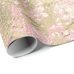 Papier Cadeau Marbre rose or brillant brillant en verre métalliq