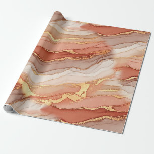 Papier Cadeau Marbre Sienne Veiné D'or Luxe Artistique