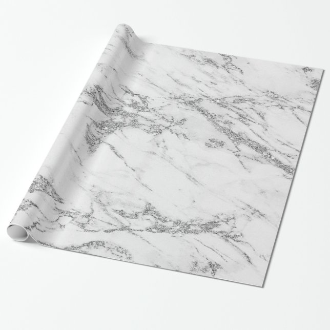 Papier Cadeau Marbre tendance Parties scintillant argent brillan (Déroulé)