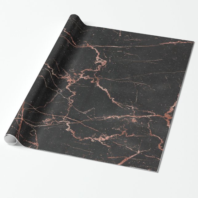 Papier Cadeau Marbre tendance rose noir brillant (Déroulé)