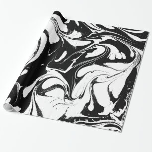Papier Cadeau Marbre Tourbillonnant Noir Et Blanc Élégant