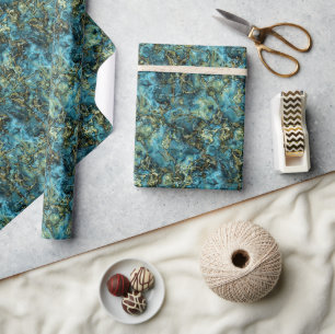 Papier Cadeau Marbré Turquoise Turquoise Faux Gold Agate Art Mot