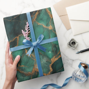 Papier Cadeau Marbre Vert Or Emeraude Luxe Motif Abstrait