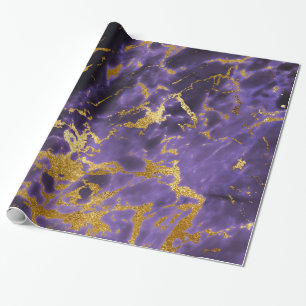 Papier Cadeau Marbre violet doré Fluide Métallurique Fluide
