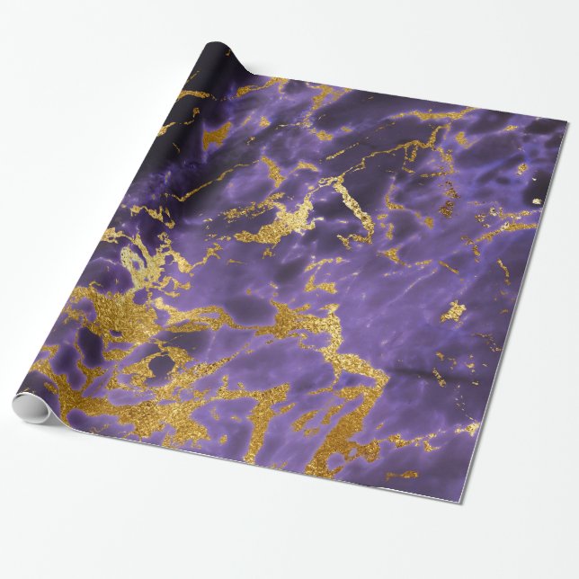 Papier Cadeau Marbre violet doré Fluide Métallurique Fluide (Déroulé)