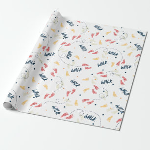 Papier Cadeau Marcher ensemble : Motif d'empreinte d'aventure