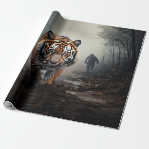 Papier Cadeau Marcher Vieille forêt surréelle de tigres noirs et