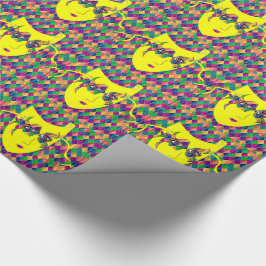 Papier Cadeau Mardi Gras Carnaval Masque Jaune Sur Diamants Viol