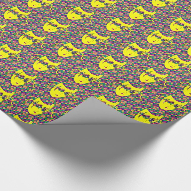 Papier Cadeau Mardi Gras Carnaval Masque Jaune Sur Diamants Viol (Coin)