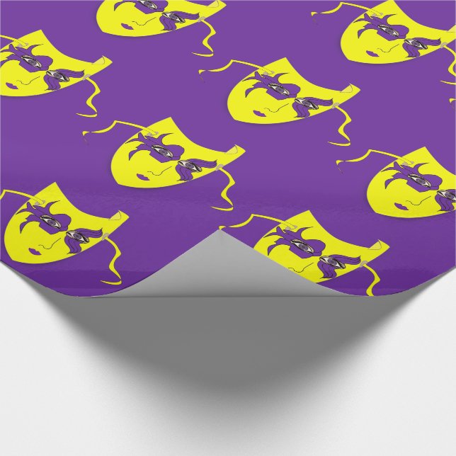 Papier Cadeau Mardi Gras Carnaval Masque Jaune Sur Violet (Coin)