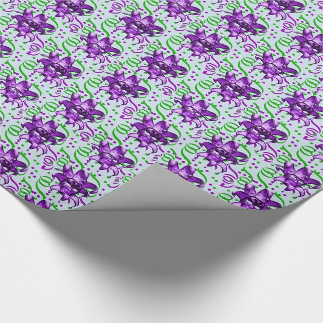 Papier Cadeau Mardi Gras Carnaval Masque Violet Avec Confetti (Coin)