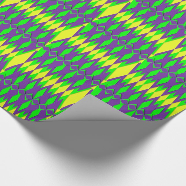 Papier Cadeau Mardi Gras Carnaval Neon Vert Jaune Violet (Coin)
