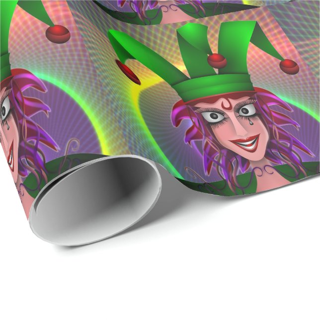 Papier Cadeau Mardi Gras Carnival Jester (Coin rond)