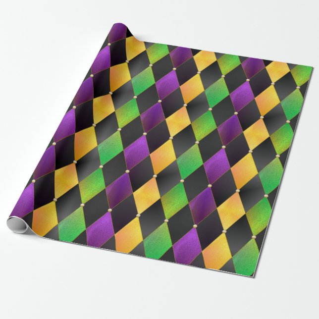 Papier Cadeau Mardi Gras de couleurs complexes Jacquard diamant (Déroulé)
